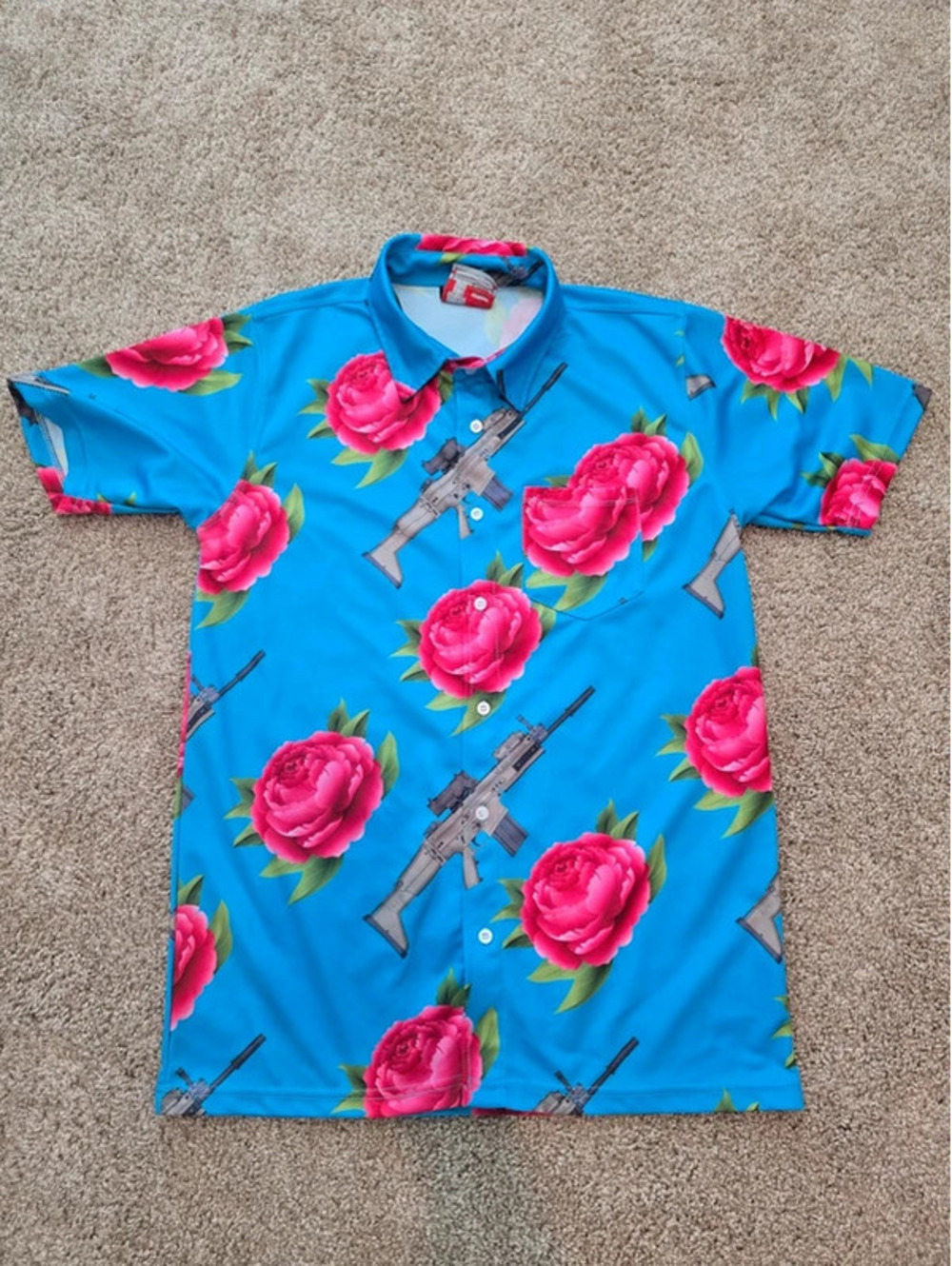 OAF Nation FN Scar Rifle Button Up Floral Pattern Hawaiian Shirt M